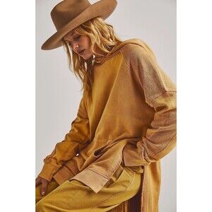 Free People Zoe Hoodie Tunic Top Cotton Oversized Ribbed Slouchy S NWT 271788